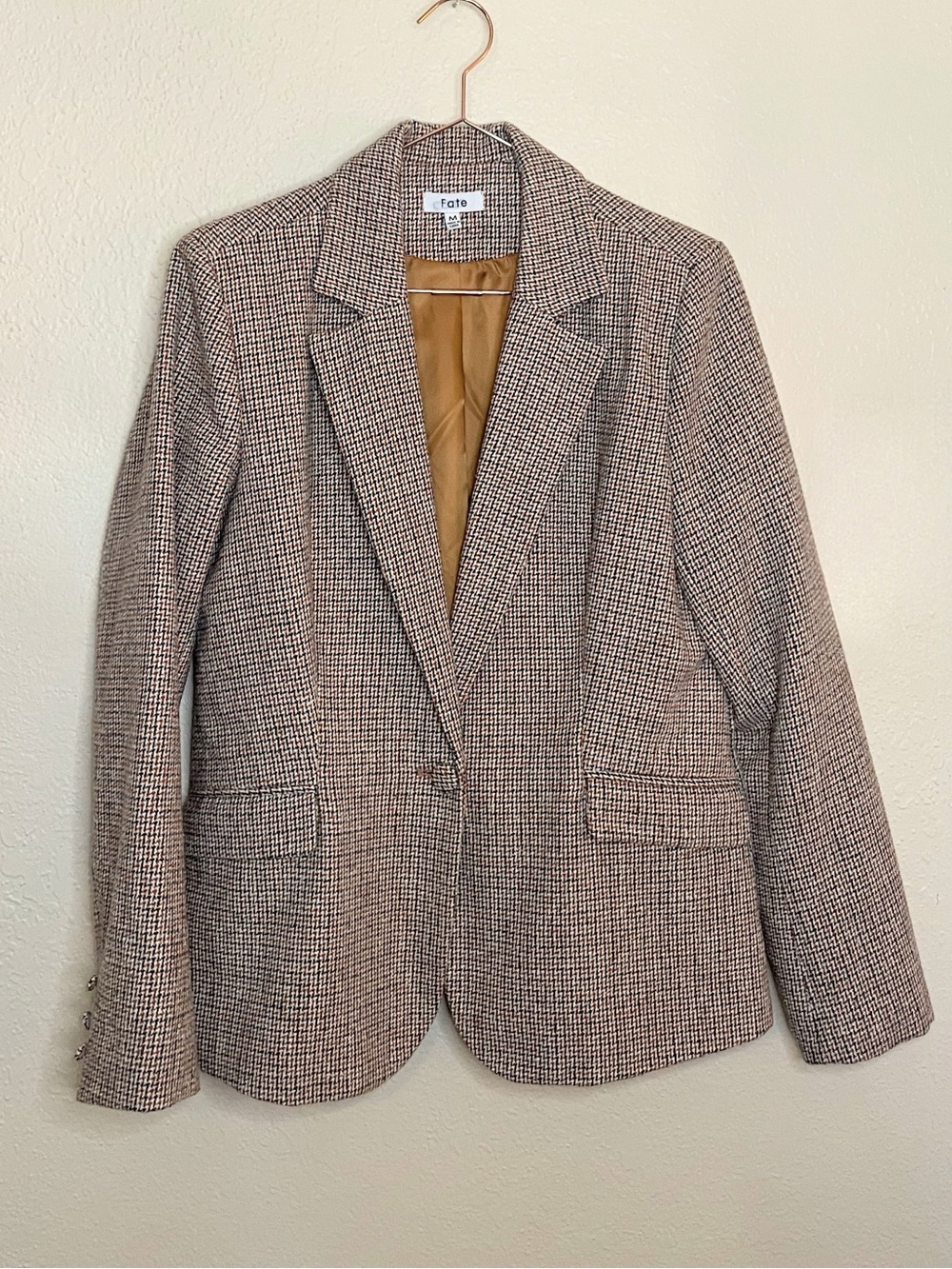 Fate Brown Houndstooth Tailored Blazer M